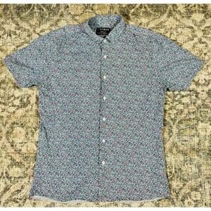 Topman Floral Button Down Muscle Fit Shirt Men's  XL Short Sleeve 98% Cotton B8